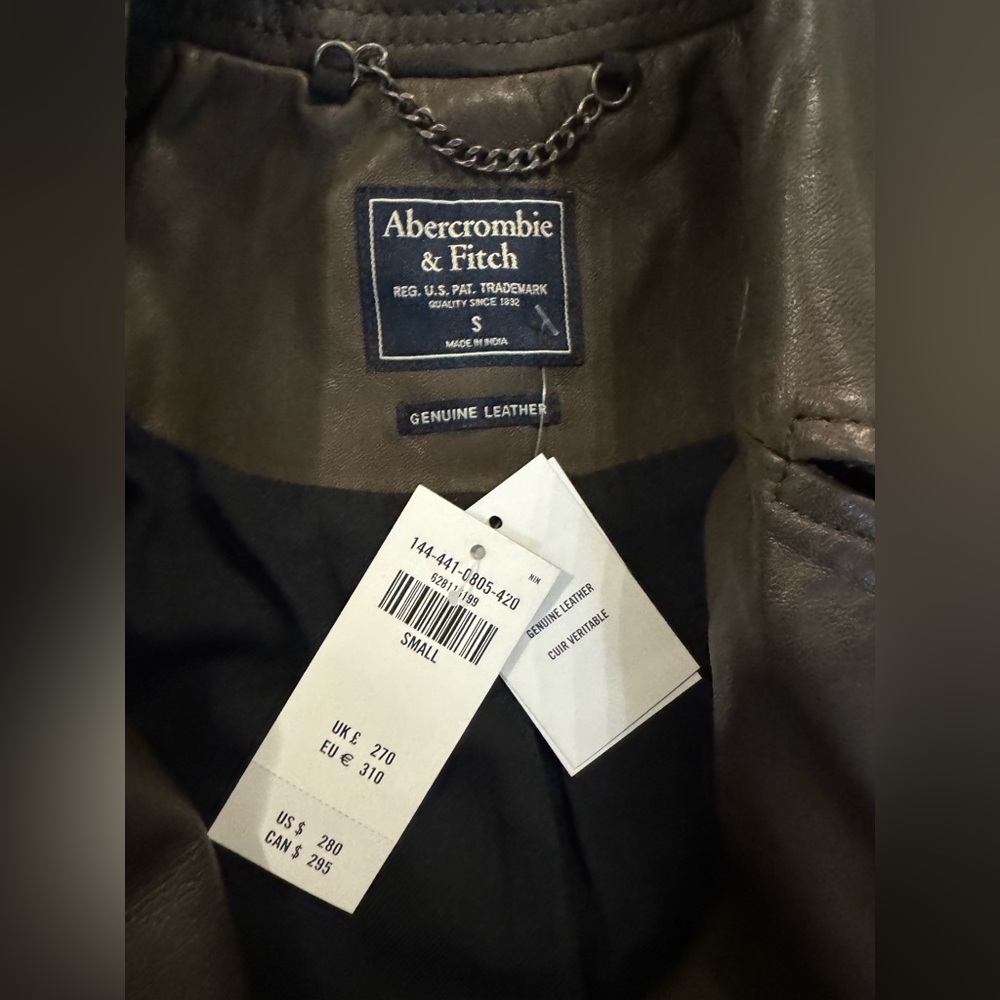 NWT Abercrombie & Fitch Genuine Leather Moto Jacket Brown Small - Picture 9 of 11